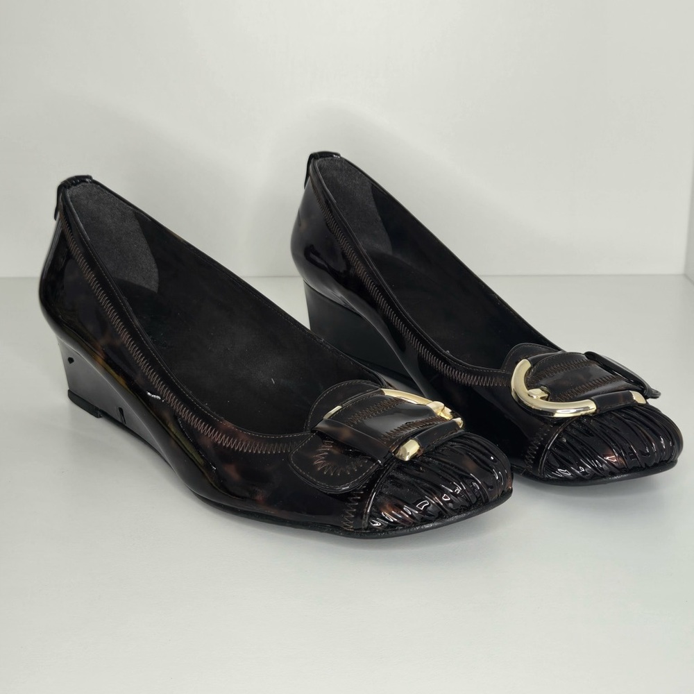 Stuart Weitzman Tortoiseshell Patent Leather Wedge Pumps | Size 7| Made in Spain - Picture 5 of 15